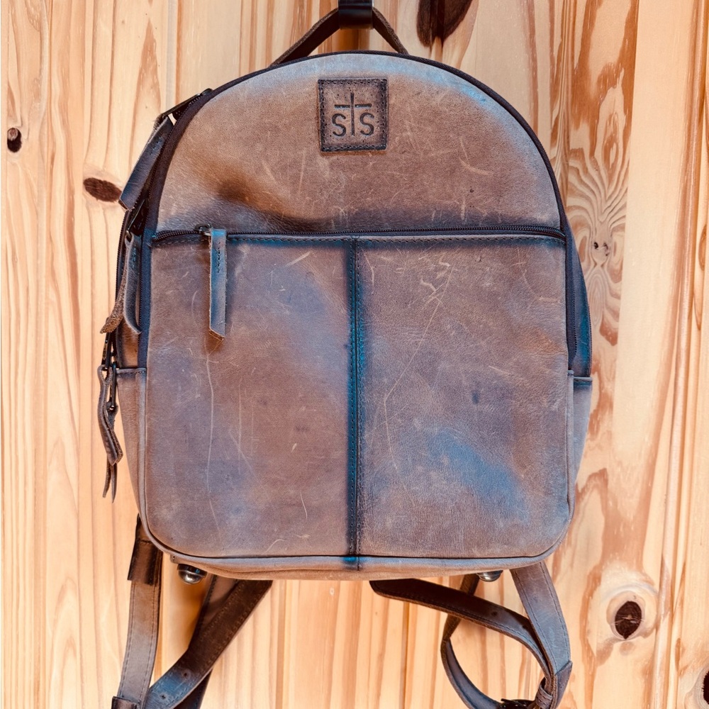 STS Ranchwear Brown Vintage Leather Backpack with Rustic Design
